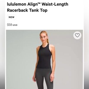 lululemon align tank waist length racerback size 4